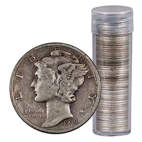 1916-1945 U.S. 90% Silver Mercury Dime Roll of 50 Coins, Seller Average Circulated Condition