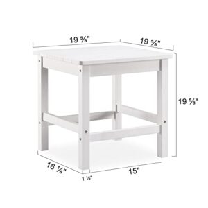 Psilvam Oversized Outdoor Side Table, 19.68" Poly Lumber Adirondack Side Table, Weather Resistant Patio Side Table for Poolside, Garden and Front Porch (White)