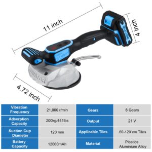 Tile Vibration Machine Installation Tool - YSJWAER Tiling Suction Cup for Leveling Handheld Vibrator 6 Speeds 21V 12000mAh 21000r/min