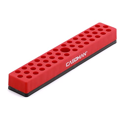 CASOMAN 1/4" Hex Bit Organizer with Magnetic Base - Red, 43 Hole Bit Organizer with Strong Magnetic Base, Magnetic Bit Organizer for Your Specialty