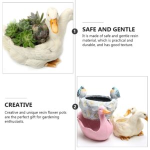 Veemoon Succulents Flower Pot Duck Plant Pot Flowerpot Animal Garden Pots Resin Succulent Planter Bonsai Plant Holder for Home Office Desk Mini Ornament Resin Flower Pots