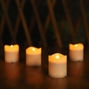 zhongxin solar powered led candle lights, flameless rechargeable amber flickering votive candles waterproof for patio yard pathway window outdoor lantern decor(4 pack) (solar votive candles)
