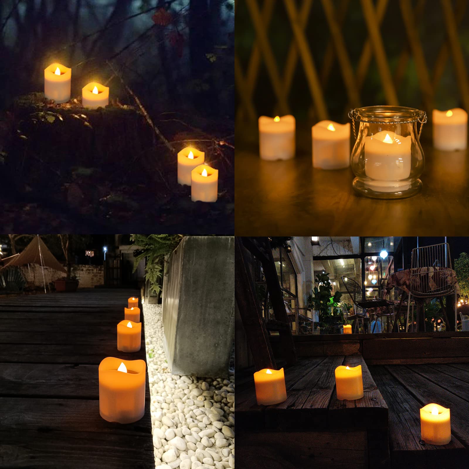 ZHONGXIN Solar Powered LED Candle Lights, Flameless Rechargeable Amber Flickering Votive Candles Waterproof for Patio Yard Pathway Window Outdoor Lantern Decor(4 Pack) (Solar Votive Candles)