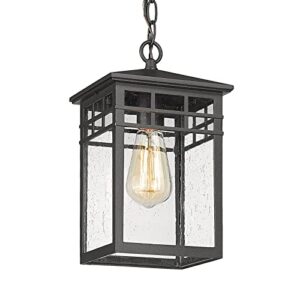 diyel outdoor pendant light lanterns for front porch, black exterior hanging light fixtures with seeded glass shade for patio, entryway, garage, gazebo, rz009-h bk
