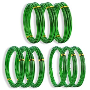 sanlykate bonsai training wire kit, 9 roll tree training wires 295.27 feet total, 1.0mm, 1.5mm, 2.0mm anodized aluminum wire set, hold plant branches trunks - green