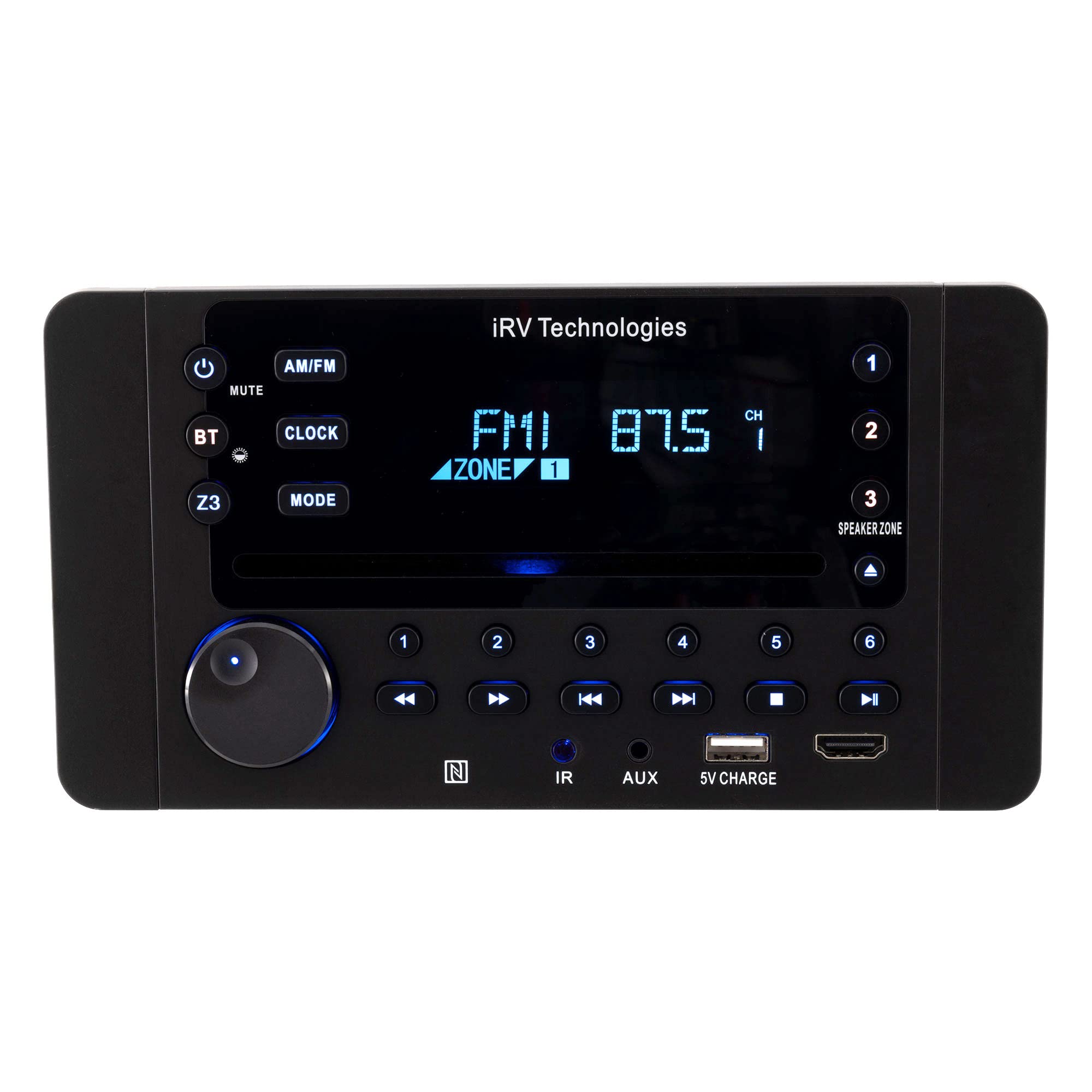 Car Stereo with Bluetooth,IRV Technology iRV63 Independent Zone 3 Wireless RV Radio,Supports HDMI ARC,APP,Digital Surround Sound,A&FM,DVD,MP4,CEC,NFC,Clock,3 Zones Wall Mount Car Audio Receiver