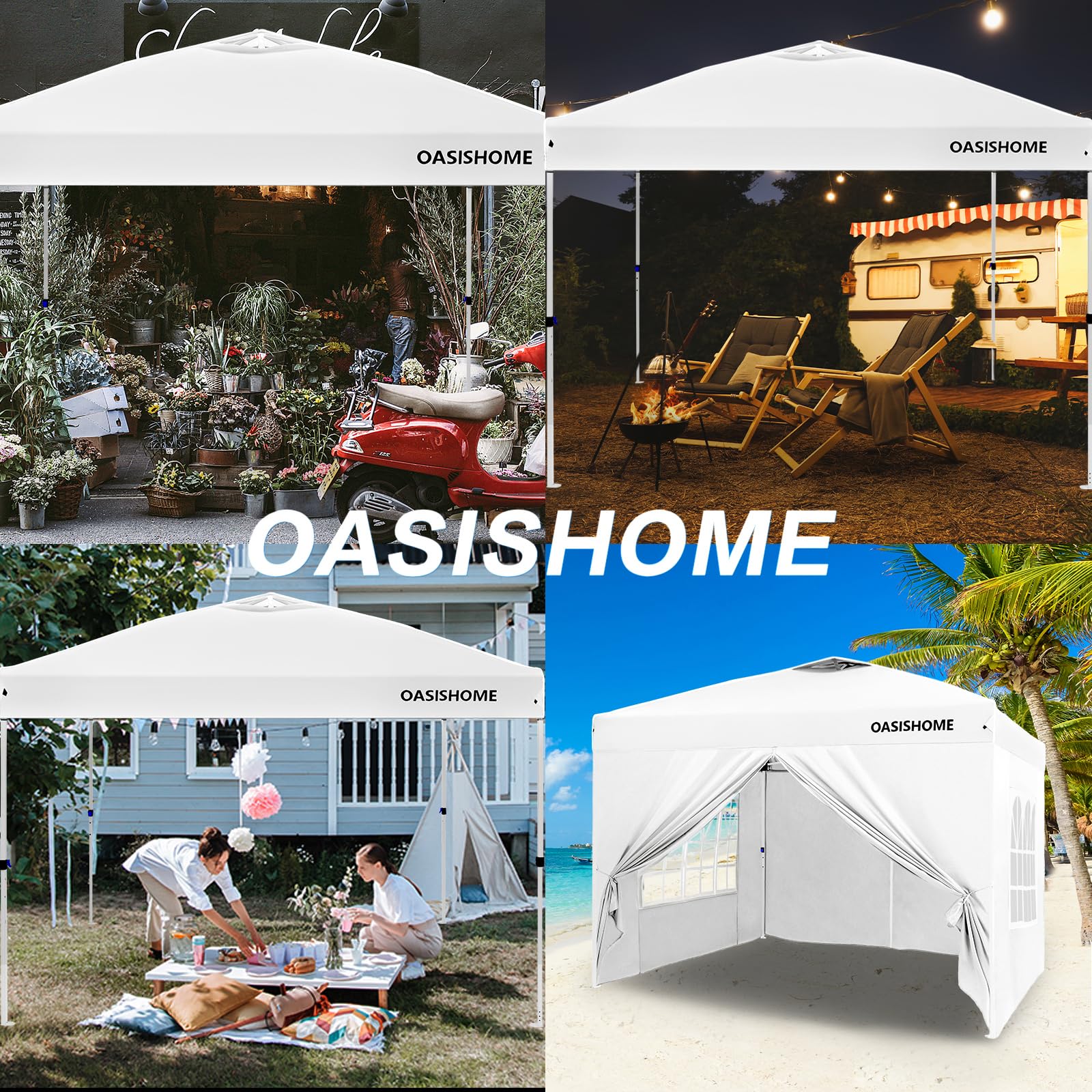 OASISHOME Pop-up Gazebo Instant Portable Canopy Tent 10'x10', with 4 Sidewalls, Windows, Wheeled Bag, for Patio/Outdoor/Wedding Parties and Events (10FTx10FT, White)