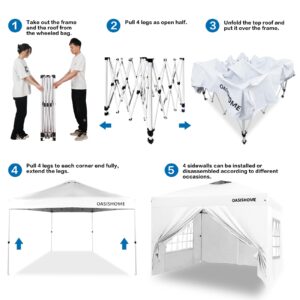 OASISHOME Pop-up Gazebo Instant Portable Canopy Tent 10'x10', with 4 Sidewalls, Windows, Wheeled Bag, for Patio/Outdoor/Wedding Parties and Events (10FTx10FT, White)