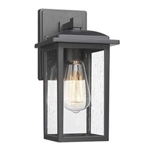 diyel outdoor wall sconces 1 pack, exterior light lantern fixture, porch lights lamp outdoor wall mounted in black finish with seeded glass for house, garage, patio, yard, rz010 bk