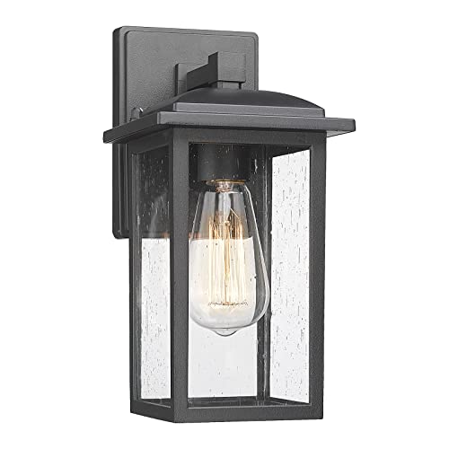 Diyel Outdoor Wall Sconces 1 Pack, Exterior Light Lantern Fixture, Porch Lights Lamp Outdoor Wall Mounted in Black Finish with Seeded Glass for House, Garage, Patio, Yard, RZ010 BK