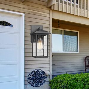 Diyel Outdoor Wall Sconces 1 Pack, Exterior Light Lantern Fixture, Porch Lights Lamp Outdoor Wall Mounted in Black Finish with Seeded Glass for House, Garage, Patio, Yard, RZ010 BK