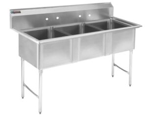 stainless steel commercial kitchen sink - durasteel 3 compartment utility sink w/cross bracing legs - triple 24" x 24" x 12" bowl size - for restaurant, laundry, garage & backyard - nsf certified