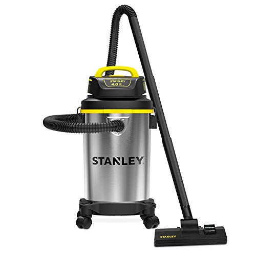 Stanley Wet Dry Vacuum 4 Gallon, 4 Peak HP Shop Vacuum Portable Stainless Steel Multifunction for Job Site, Garage, Basement, Workshop