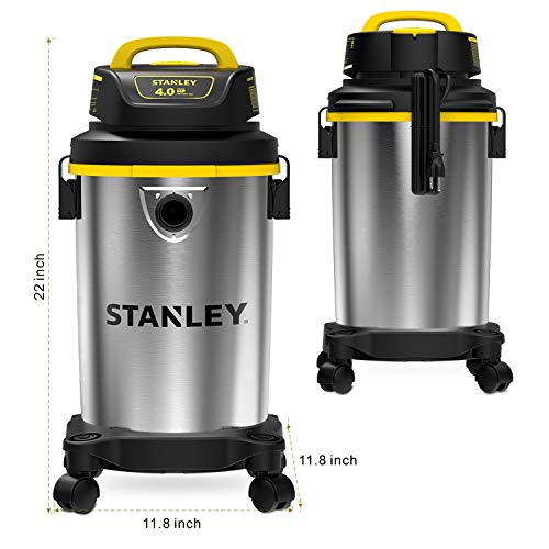 Stanley Wet Dry Vacuum 4 Gallon, 4 Peak HP Shop Vacuum Portable Stainless Steel Multifunction for Job Site, Garage, Basement, Workshop