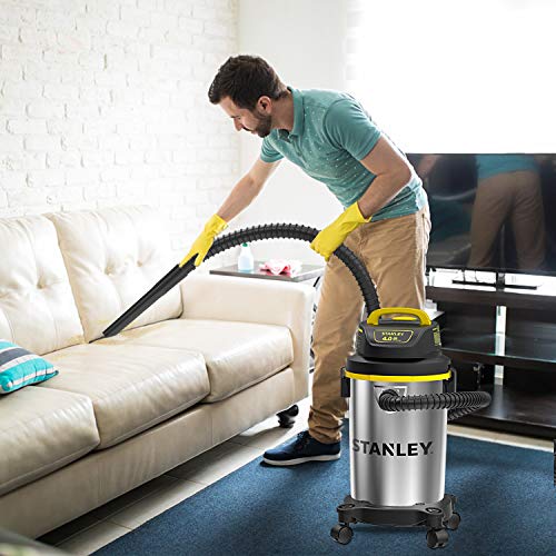 Stanley Wet Dry Vacuum 4 Gallon, 4 Peak HP Shop Vacuum Portable Stainless Steel Multifunction for Job Site, Garage, Basement, Workshop