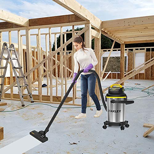 Stanley Wet Dry Vacuum 4 Gallon, 4 Peak HP Shop Vacuum Portable Stainless Steel Multifunction for Job Site, Garage, Basement, Workshop