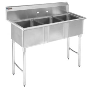 stainless steel commercial kitchen sink - durasteel 3 compartment utility sink w/cross bracing legs - triple 15" x 15" x 12" bowl size - for restaurant, laundry, garage & backyard - nsf certified