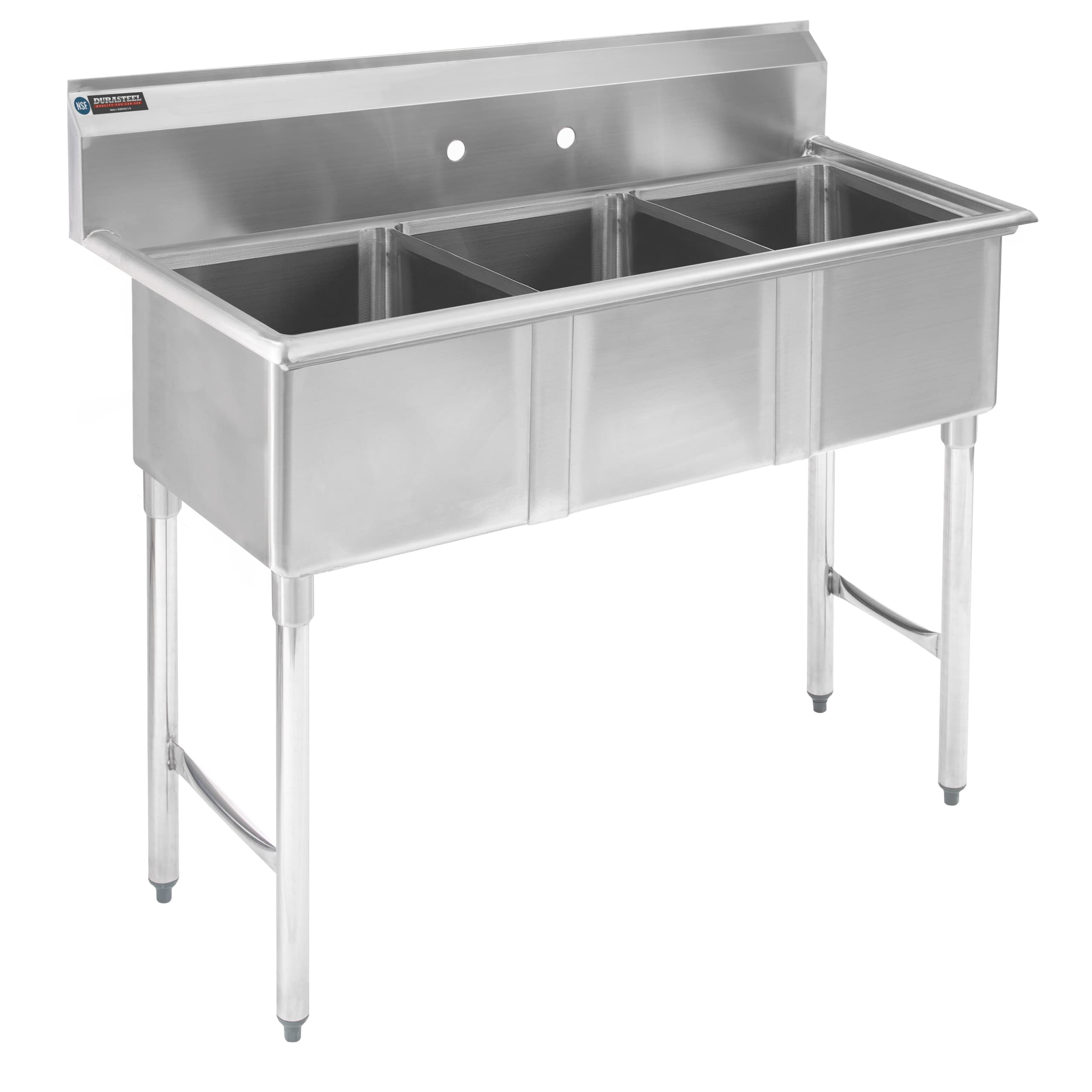 Stainless Steel Commercial Kitchen Sink - DuraSteel 3 Compartment Utility Sink w/Cross Bracing Legs - Triple 15" x 15" x 12" Bowl Size - For Restaurant, Laundry, Garage & Backyard - NSF Certified