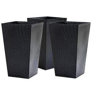 outsunny set of 3 tall planters with drainage hole, outdoor flower pots, indoor planters for porch, front door, entryway, patio and deck, black