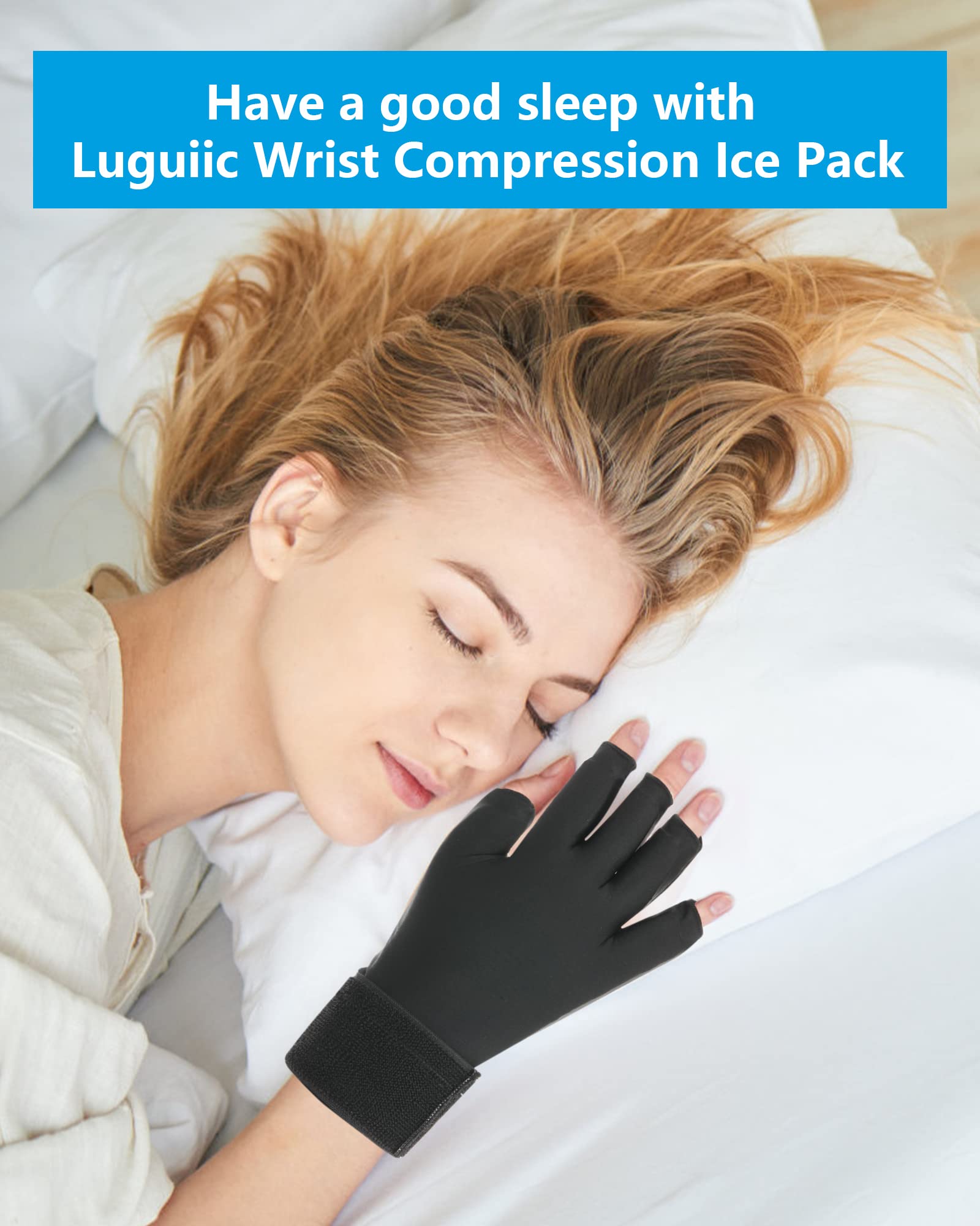 Luguiic Finger Arthritis Compression Ice Glove for Women and Men, Adjustable Wrist Strap Hand Wrist Ice Pack Pain Relief for Arthritis, Carpal Tunnel, Tendinitis Cold&Heat Therapy S Pack of ONE