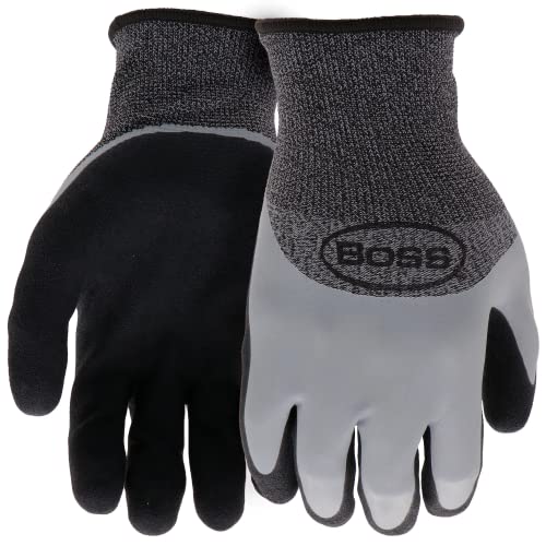 Boss Men's Tactile Barrier Dual Layer Latex Coated Work Gloves, Water Resistant, Superior Grip, Tear Resistant, Gray/Black, Large (B32021-L)