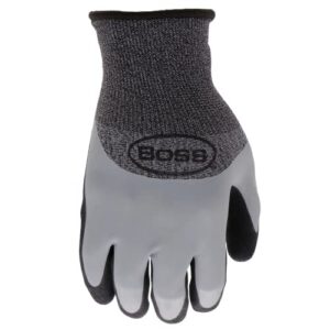 Boss Men's Tactile Barrier Dual Layer Latex Coated Work Gloves, Water Resistant, Superior Grip, Tear Resistant, Gray/Black, Large (B32021-L)