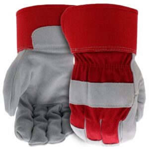 boss men's guard split cowhide leather palm work gloves, safety cuff, leather knuckle strap, wing thumb, abrasion resistant, red/gray, x-large (b71011-xl)