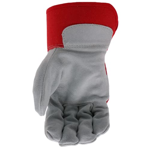 Boss Men's Guard Split Cowhide Leather Palm Work Gloves, Safety Cuff, Leather Knuckle Strap, Wing Thumb, Abrasion Resistant, Red/Gray, X-Large (B71011-XL)