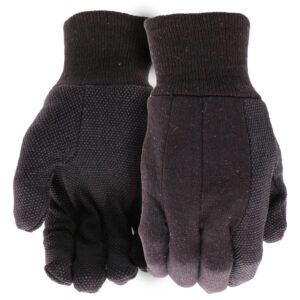 boss men's brown jersey pvc dotted palm gloves, cold weather protection, excellent grip, straight thumb, knit wrist, brown, large, (b61021-l)