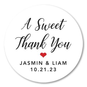 a sweet thank you stickers for favors, custom favor labels, welcome bag stickers or treat bag stickers