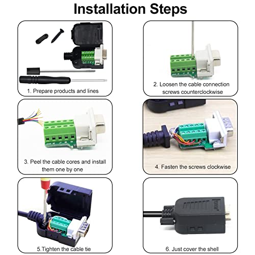 YIOVVOM DB9 Breakout Connector,DB9 Solderless RS232 D-SUB Female Serial Adapters 9-Pin Port White Adapter to Terminal Connector Signal Module with case Set of 10