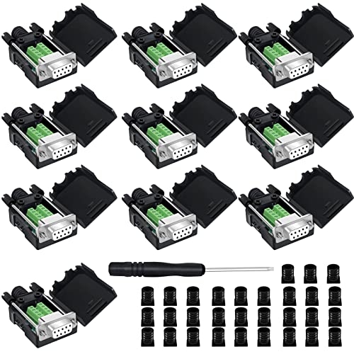 YIOVVOM DB9 Breakout Connector,DB9 Solderless RS232 D-SUB Female Serial Adapters 9-Pin Port White Adapter to Terminal Connector Signal Module with case Set of 10