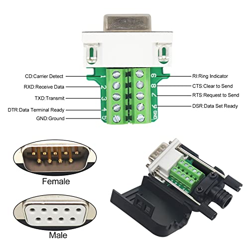 YIOVVOM DB9 Breakout Connector,DB9 Solderless RS232 D-SUB Female Serial Adapters 9-Pin Port White Adapter to Terminal Connector Signal Module with case Set of 10