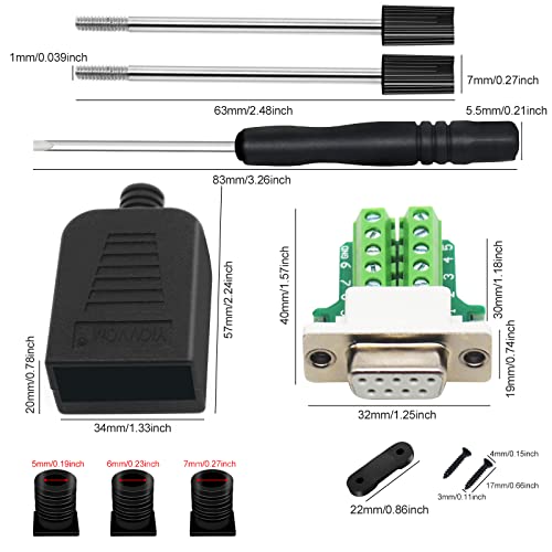 YIOVVOM DB9 Breakout Connector,DB9 Solderless RS232 D-SUB Female Serial Adapters 9-Pin Port White Adapter to Terminal Connector Signal Module with case Set of 10