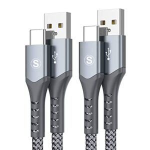 sweguard usb type c cable, 2 pack (10ft+10ft) usb a to usb-c fast charger nylon braided cord for samsung galaxy s21 s20 s10 s9 s8 plus,note 20 10 9 8 7,a71 a51 a32,lg,moto,ps5-grey