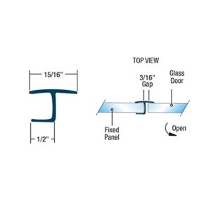 CBW Doors CBW Frameless Shower Door Side Seal Strip H-Type 180 Degree 72'' Length, Clear (1, 3/8'' Glass)