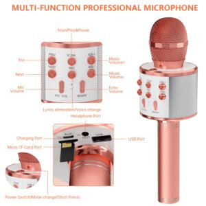 GIFTMIC Kids Microphone for Singing, Wireless Bluetooth Karaoke Microphone for Adults, Portable Handheld Karaoke Machine, Toys for Boys and Girls Gift for Birthday Party (Rose Gold)