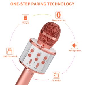 GIFTMIC Kids Microphone for Singing, Wireless Bluetooth Karaoke Microphone for Adults, Portable Handheld Karaoke Machine, Toys for Boys and Girls Gift for Birthday Party (Rose Gold)