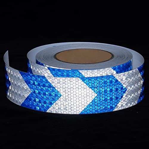 Qomovo Blue White Arrow High Visibility Reflective Tape 2 inch x 20 feet Self-Adhesive Tape Conspicuity Safety Warning Tape