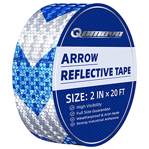 Qomovo Blue White Arrow High Visibility Reflective Tape 2 inch x 20 feet Self-Adhesive Tape Conspicuity Safety Warning Tape