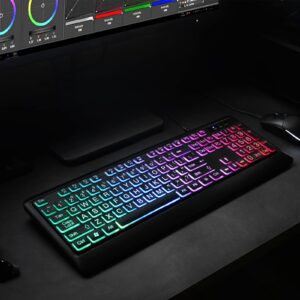 KOPJIPPOM Backlit Wired Keyboard - Large Print Computer Keyboards with Rainbow Backlight, Silent USB Wired Keyboard, Light Up Keyboard for Computer, PC, Gaming - Easy to See and Type