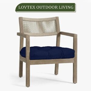 LOVTEX Indoor/Outdoor Tufted Seat Cushions for Patio Furniture Set of 2 Waterproof, 19x19 Navy Outdoor Chair Cushions - Overstuffed Patio Furniture Cushions for Wicker Chair with Round Corner