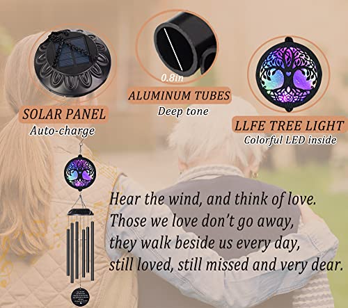 Solar Tree of Life Wind Chimes, Memorial Gift for Mom, Wind Chimes for Outside, Sympathy Wind Chimes for Loss of Loved One, Condolence Gift, Outdoor Garden Decor