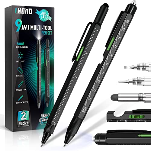 INOMO Stocking Stuffers Gifts for Men, 2Pc 9 in 1 Multi-Tool Pen Set, Cool Gadgets for Men, Unique Christmas Gifts for Men, Gifts for Dad, Grandpa, Boyfriend, Husband, Dad Gifts from Daughter