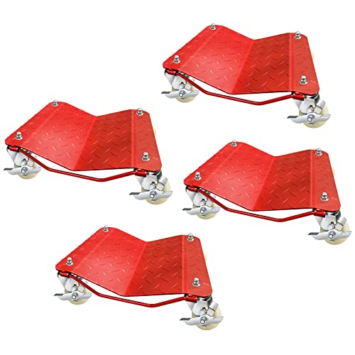 RYFT Car Dollies Heavy Duty Tire Car Skates Wheel Car Vehicle Car Moving Dolly with Brakes 6000lbs Capacity, Red, Set of 4