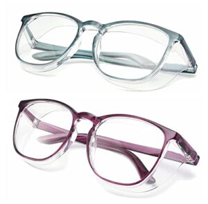 alsenor safety glasses anti fog goggles protective eyewear blue light blocking anti dust uv protection glasses for men women (2 pack(new-blue+new-purple))