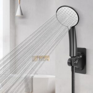 NearMoon Self Adhesive Shower Head Holder-Adjustable Handheld Shower Holder NO Drilling Wall Mount Waterproof (1 Pack, Matte Black)