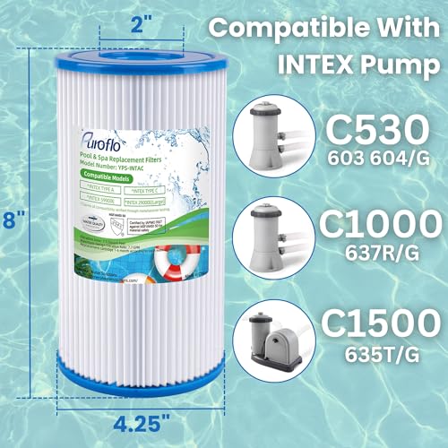 PUROFLO Pool Filter Type A or C 29000E/59900E Summer Waves A/C Filter for Above Ground Pools, A/C Pool Filter for Intex Easy Set Pool, Type A/C Pool Filter Cartridge, 6 Pack