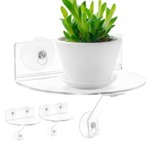 2 pack suction cup shelf for plants window, with load-bearing bracket window shelf for plants herb pots, indoor plants, acrylic window sill extender for plants, window plant shelves (semicircular)