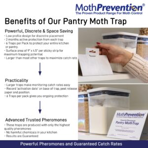 MothPrevention Powerful Pantry Moth Traps Pack of 6 | Moth Killer with Pheromones | Kitchen Moth Trap for Your Home | Maximum Pheromone Dispersal | No Odor